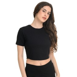 J07 Ss25 Γυναικεία Κοντομάνικη Μπλούζα Crop Top Short Sleeve Rib Viscose S26/66408J